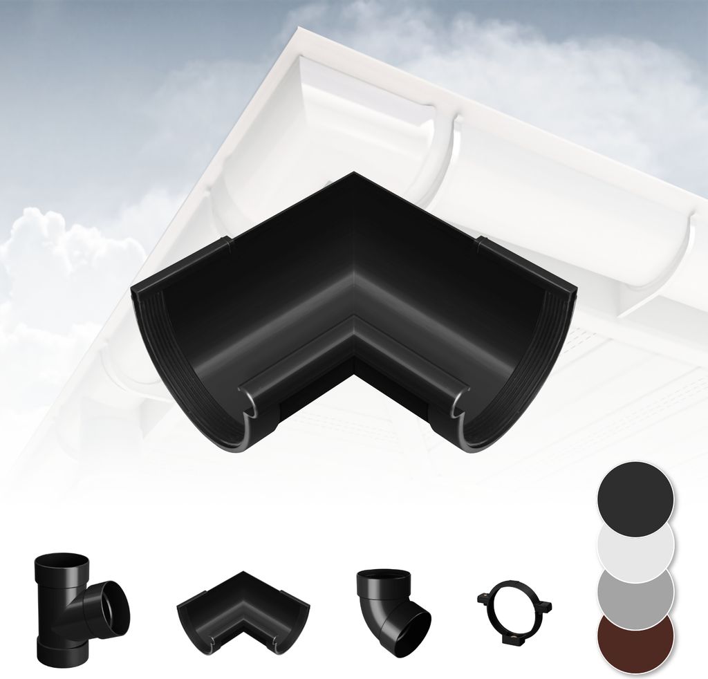 RAINWAY L Regenrinnen System (Rinnenwinkel Innen 90° anthrazit) - PVC-U Kunststoff in 4 Farben, für Dachflächen > 100m² empfohlen, Eckstück 90...