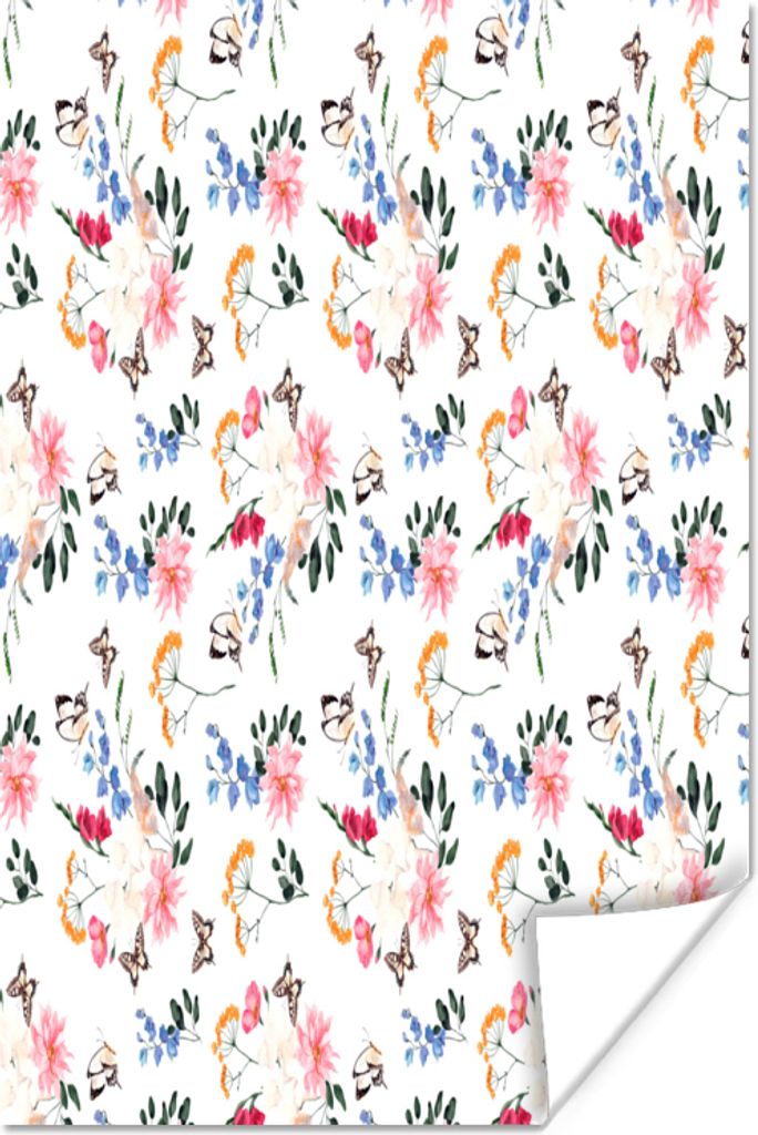MuchoWow Poster Blumen - Muster - Pastell 80x120 cm - Papierdruck