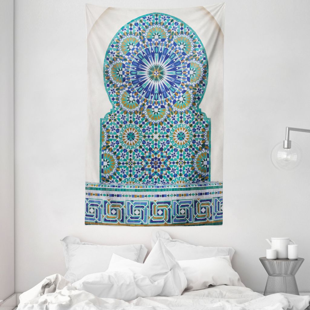 ABAKUHAUS marokkanisch Wandteppich und Tagesdecke, Eastern-Keramik-Fliese aus Weiches Mikrofaser Stoff Waschbar ohne Verblassen Digitaldruck, 140 x...