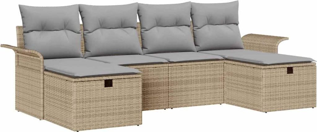 vidaXL Gartensofa-set mit Kissen 6 pcs Beige und Hellgrau Poly-Rattan