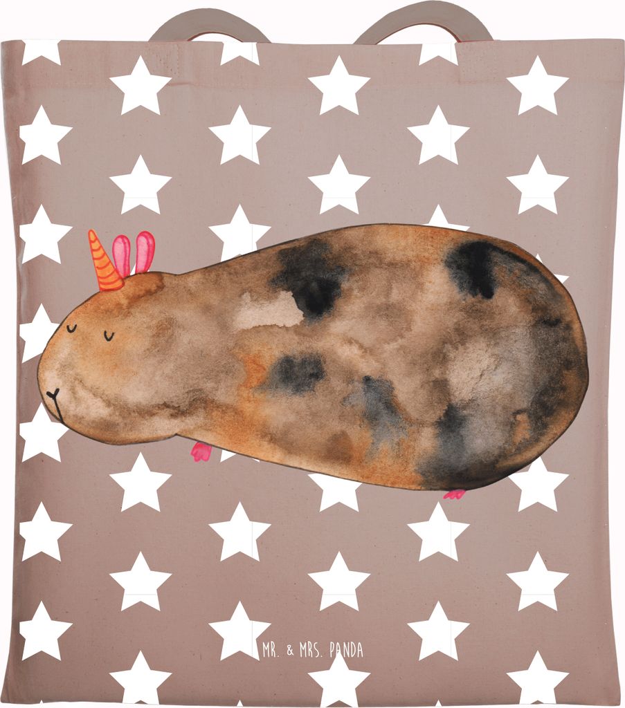 Mr. & Mrs. Panda Tote Bag Einhorn Meerschweinchen - Braun Pastell - Geschenk, Jutetasche, Meerschwein, Laptoptasche, Einhörner, Unicorn, Schultasc...