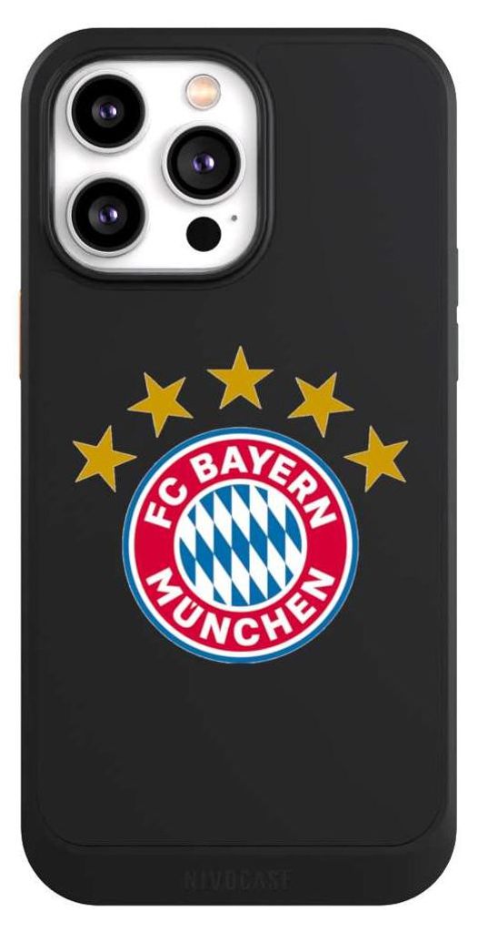 NIVOCASE Hülle für Apple iPhone 14 Pro Max Handyhülle NIVOcore Case Schwarz FC Bayern München FCB Sterne