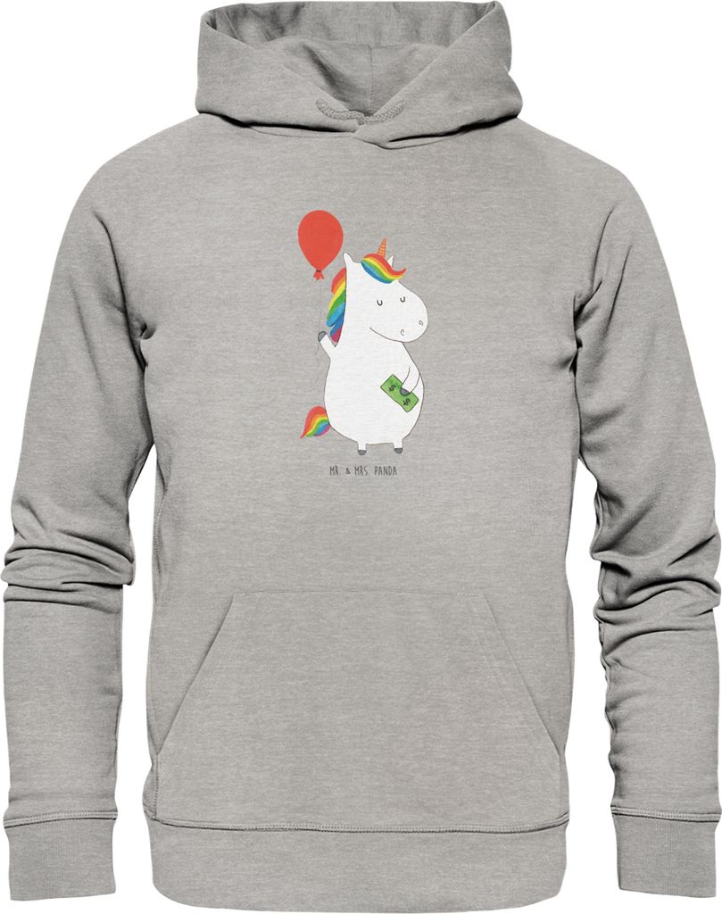 Mr. & Mrs. Panda Bedruckter Hoodie Einhorn Luftballon Größe XS - Heather Grey - Geschenk, Kapuzenpullover, Unicorn, Pulli, Freude, Freundin, Prin...