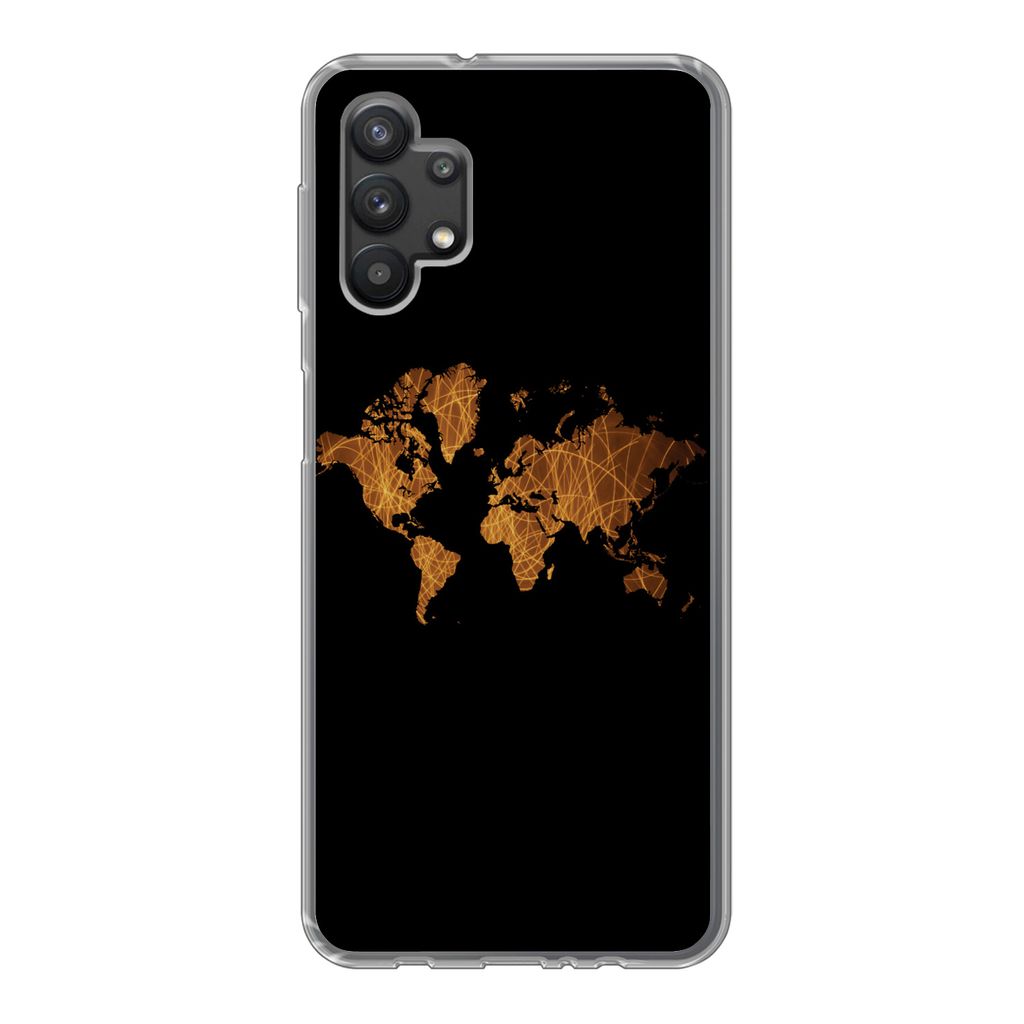 MuchoWow Handyhülle Schutzhülle Hülle für Samsung Galaxy A32 5G Weltkarte - Schilf - Karte Silikon Softcase Handy Hülle - Softcase