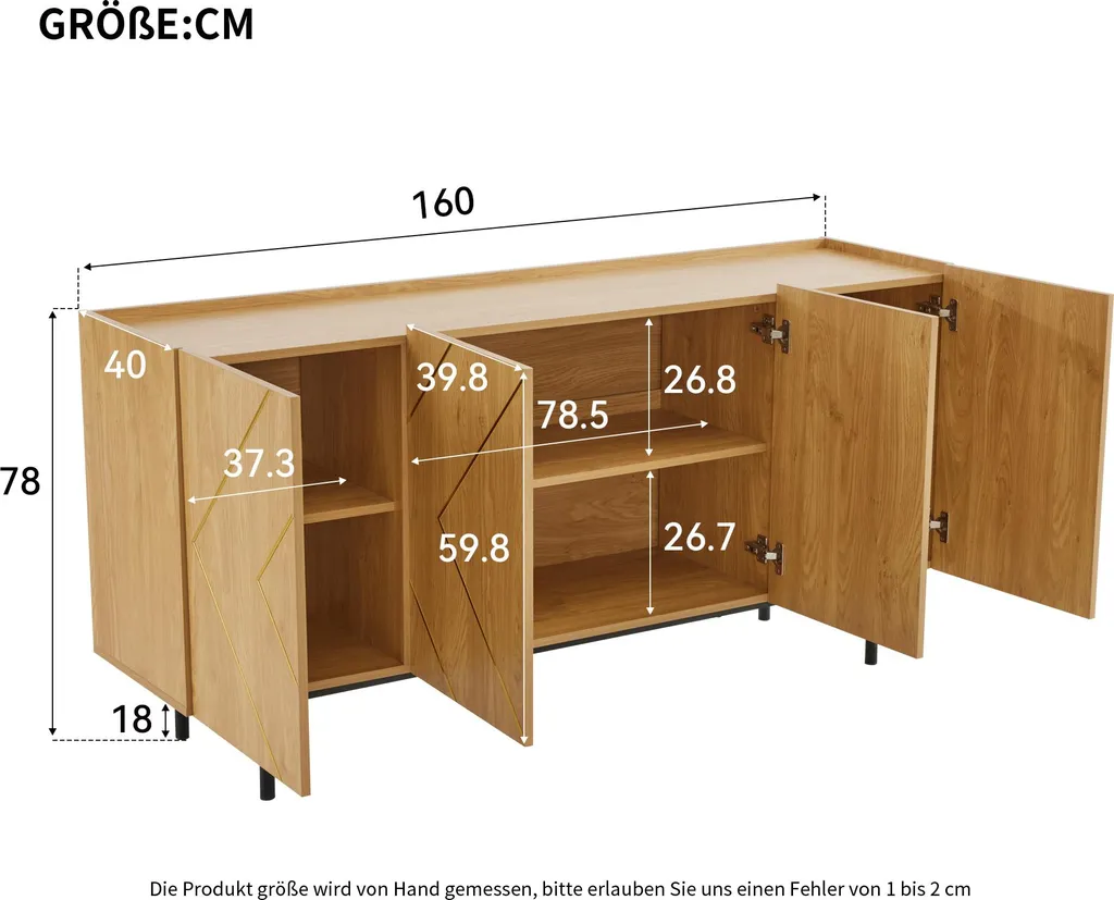 Meuble d'appoint polyvalent 4 portes bois - Buffet 160 cm pour séjour