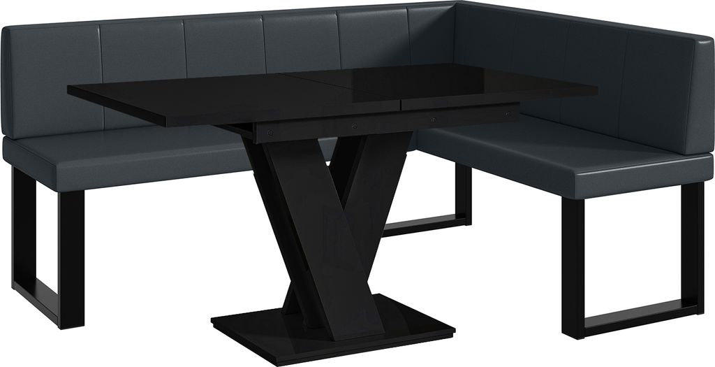 MEBLINI Eckbank für Esszimmer mit ausziehbarem Tisch - Küchenbank - Essecke - Sitzecke Küche - PETER - U-Beine 128x168x87cm Rechts - Dunkelgrau ...
