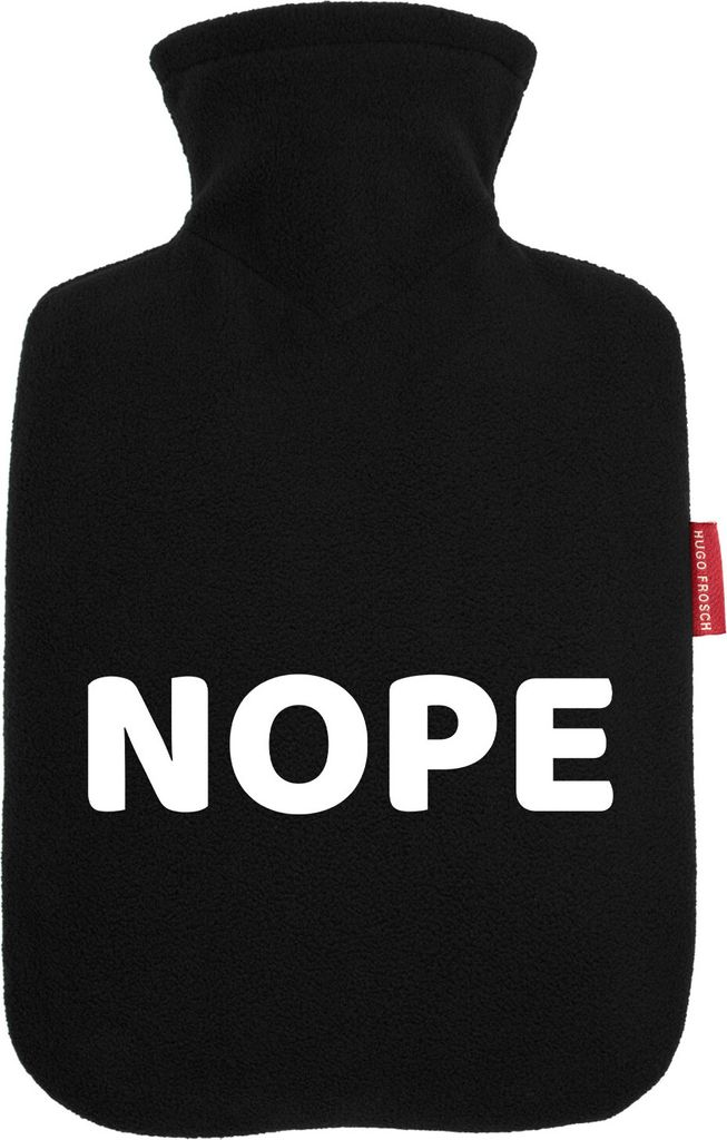 Huuraa Wärmflasche Nope Schriftzug 1,8 Liter Black Classic Veloursbezug Bettflasche Geschenkidee