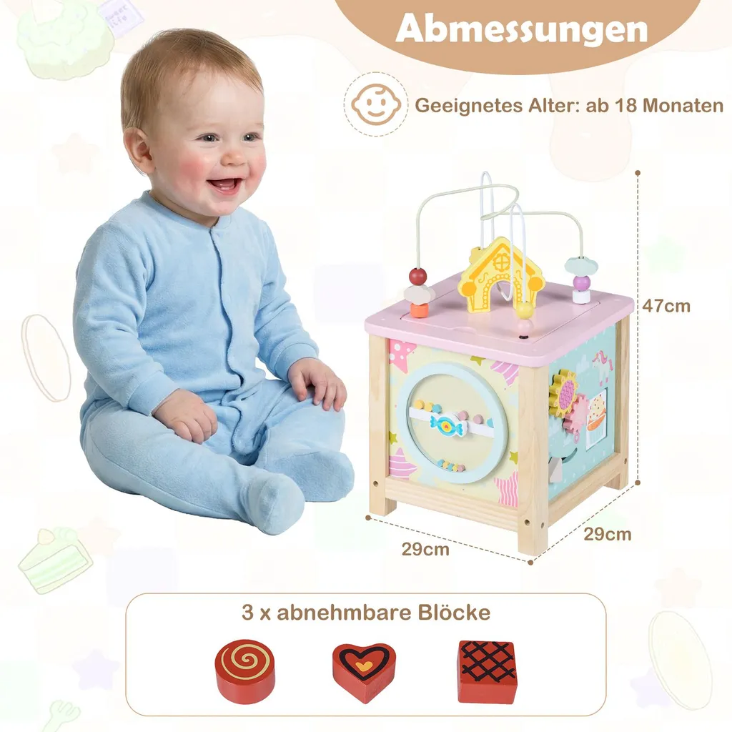 Cube d'Activité en Bois 8 en 1 Multifonction Centre Cadeau Jouets Éducatifs Labyrinthe de Perles Jouet d'Apprentissage Précoce pour Enfants Cadeaux No.1