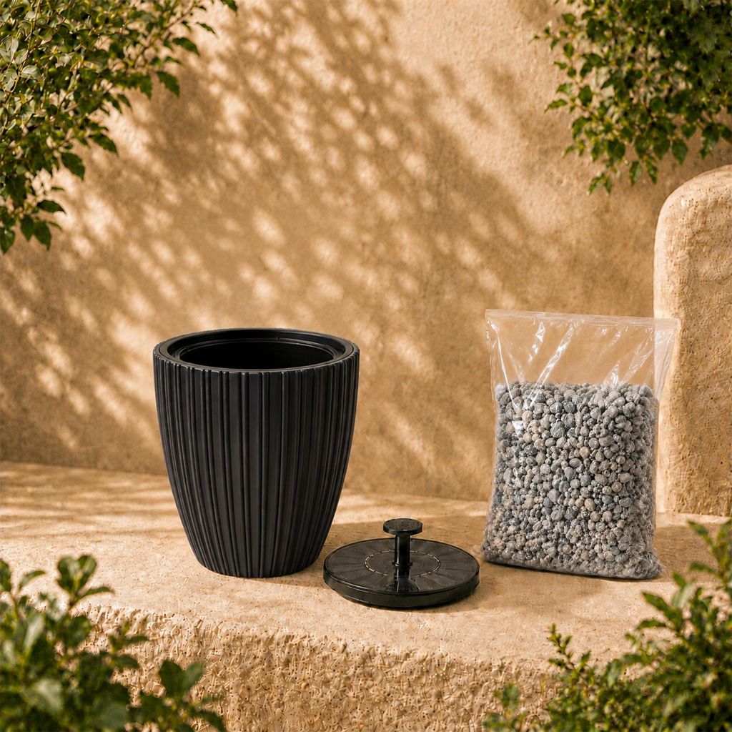 Solar Springbrunnen Premium Set mit Akku - anthrazit, Ø 39 x 42 cm