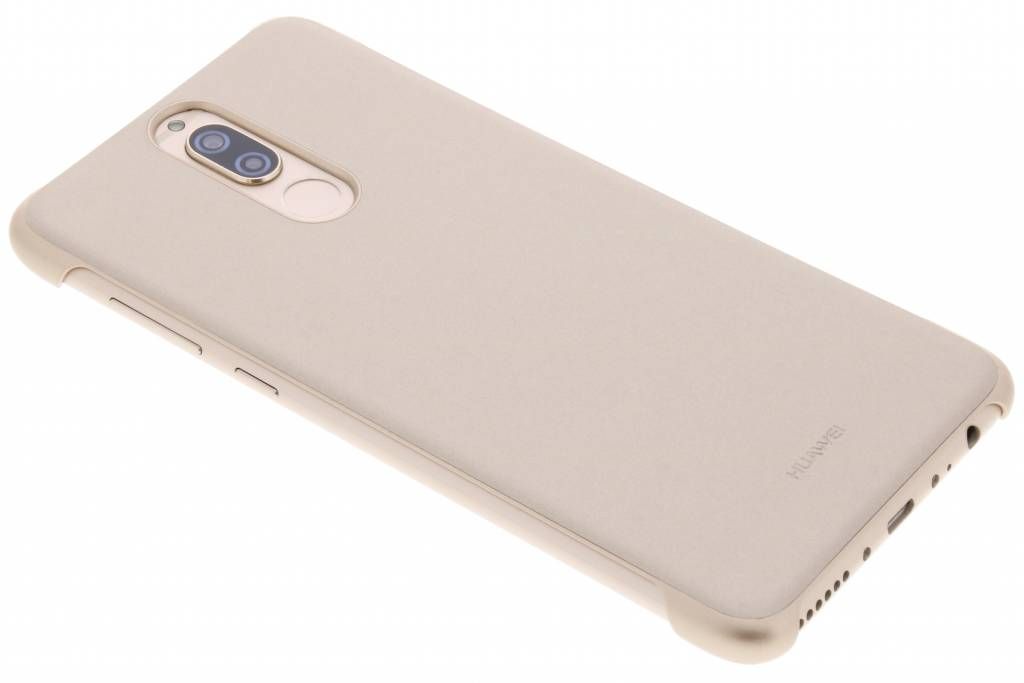 A gold-colored smartphone back cover is shown from a diagonal angle against a white background.