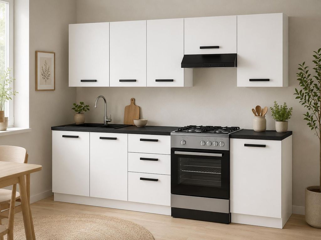 ULWEHOME | Küchenzeile 220 cm Mattweiß, Küchenmöbel-Set Produktbild  KI-generiertes Bild