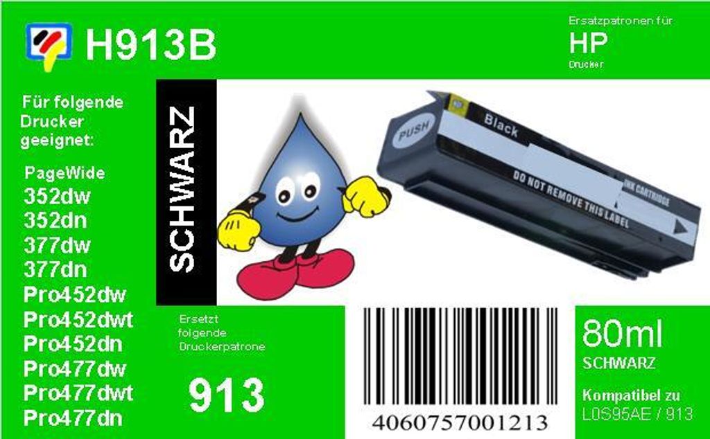 Dr. Inkjet HP913A Schwarz Ersatzpatrone mit 3.500 Seiten Druckleitung nach ISO (80ml) - ersetzt L0R95AE
