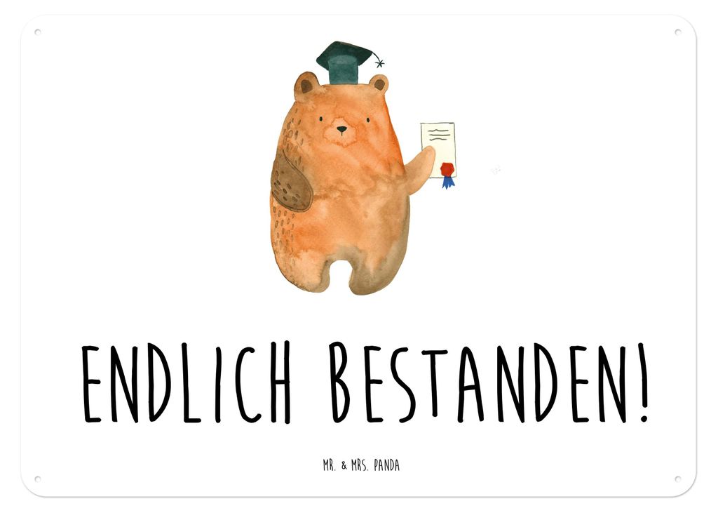 Mr. & Mrs. Panda tafel Bär Prüfung DIN A4 - Weiß - Geschenk, Teddy, Schild, Wandbild, Prüfungen, Zeugnis, Türschild, Bestanden, Blechschild, B...