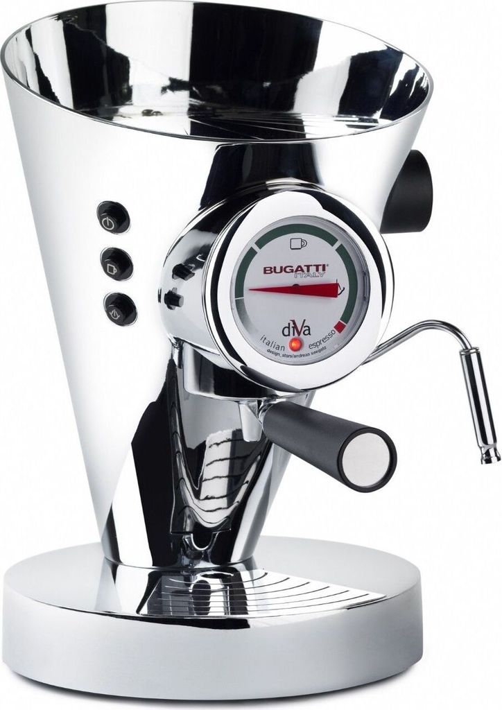 Bugatti DIVA Cromo Espressomaschine, Portionsgerät, Tassenwärmer, Milchaufschäumer