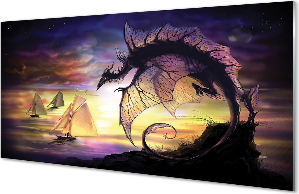 Glasbilder 120x60 Wandkunst Drachenboote Wolken Meer