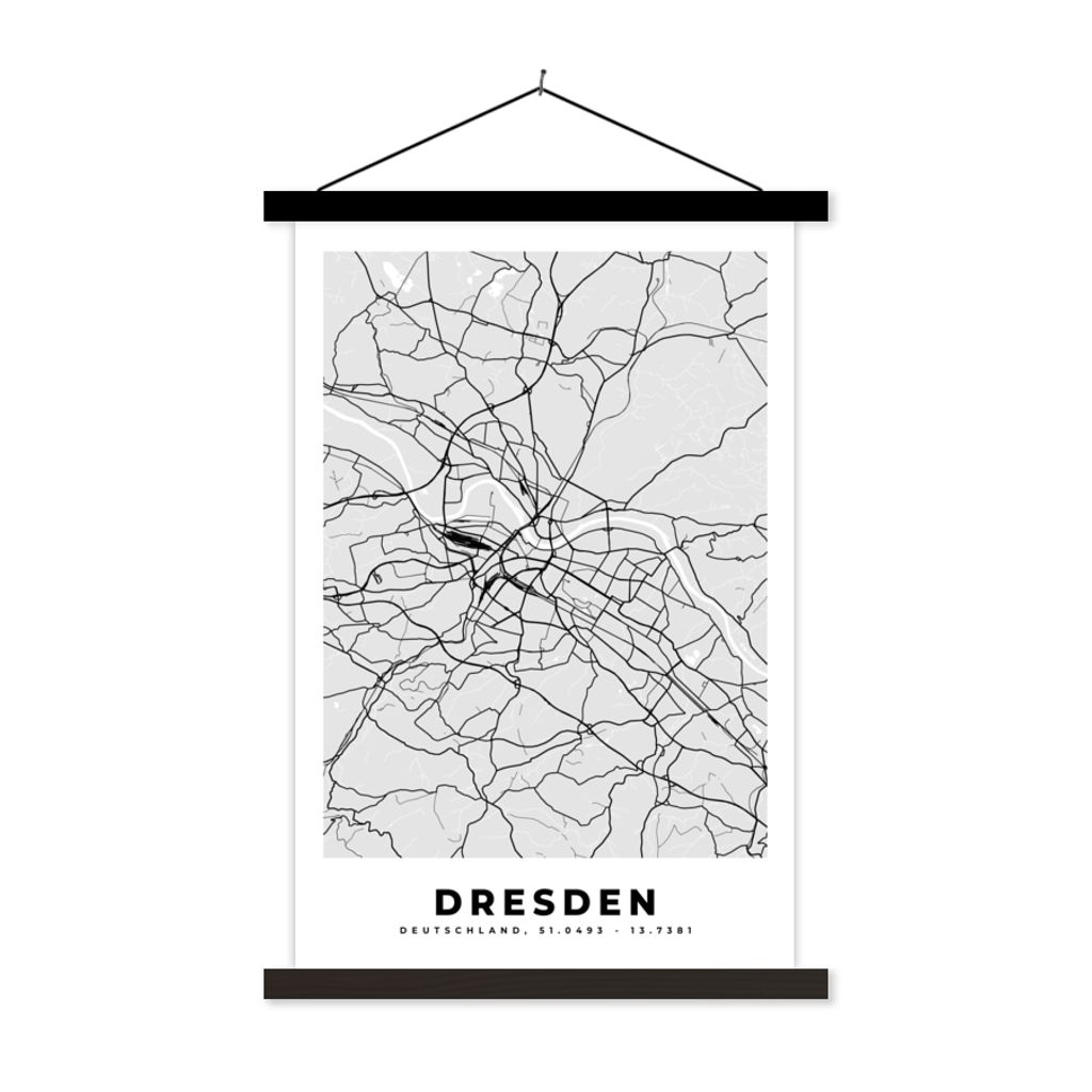 MuchoWow Textilposter Deutschland - Karte - Dresden - Stadtplan - Wegbeschreibung 120x180 cm mit schwarzem Rahmen - Fotos