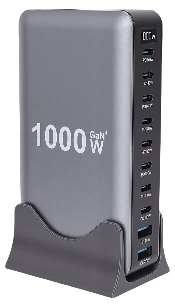 Station de recharge USB C 1000W GaN III Pro 10 ports 140W PD PPS Prise UE