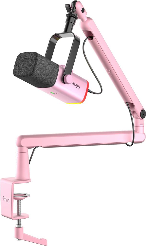 FIFINE TAM8 USB/XLR Gaming Mikrofon für Streaming Podcast Studio, USB Dynamisch Microphone PC mit Boom Arm, Pink