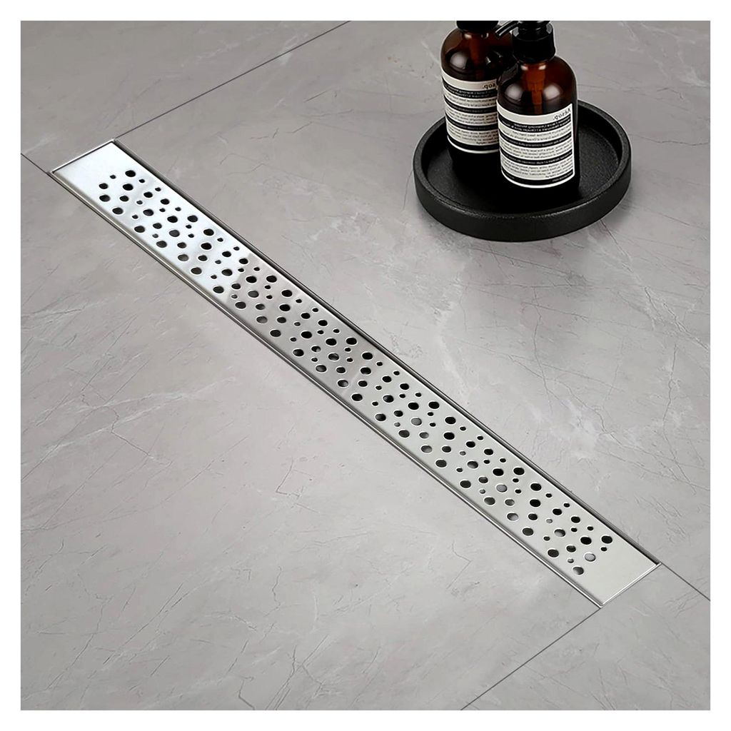 Duschrinne, Blase Duschrinne extra flach 100 cm, Edelstahl Bodenablauf Komplettset mit Siphon Haarsieb1