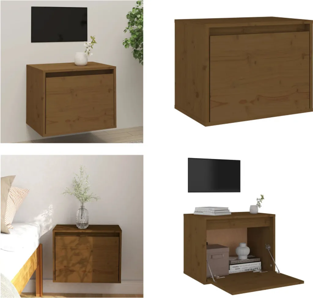 Mobile TV a Muro 45x30x35 cm Legno Pino Massiccio Marrone Miele