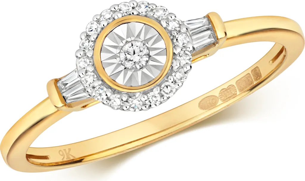 Bague Solitaire Diamant Or 9K 0.13ct Taille 50 Feu étincelant TRS319109