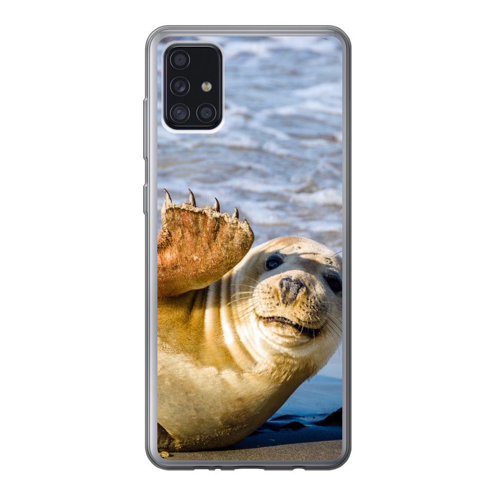MuchoWow Handyhülle Schutzhülle Hülle für Samsung Galaxy A52 5G Robbe - Lustig - Schaukel - Kinder - Jungen - Mädchen - Kind Silikon Softcas...