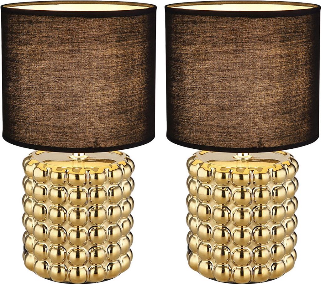 2er Set Tischlampe, Keramik Textil Gold, Schwarz, H 33 cm
