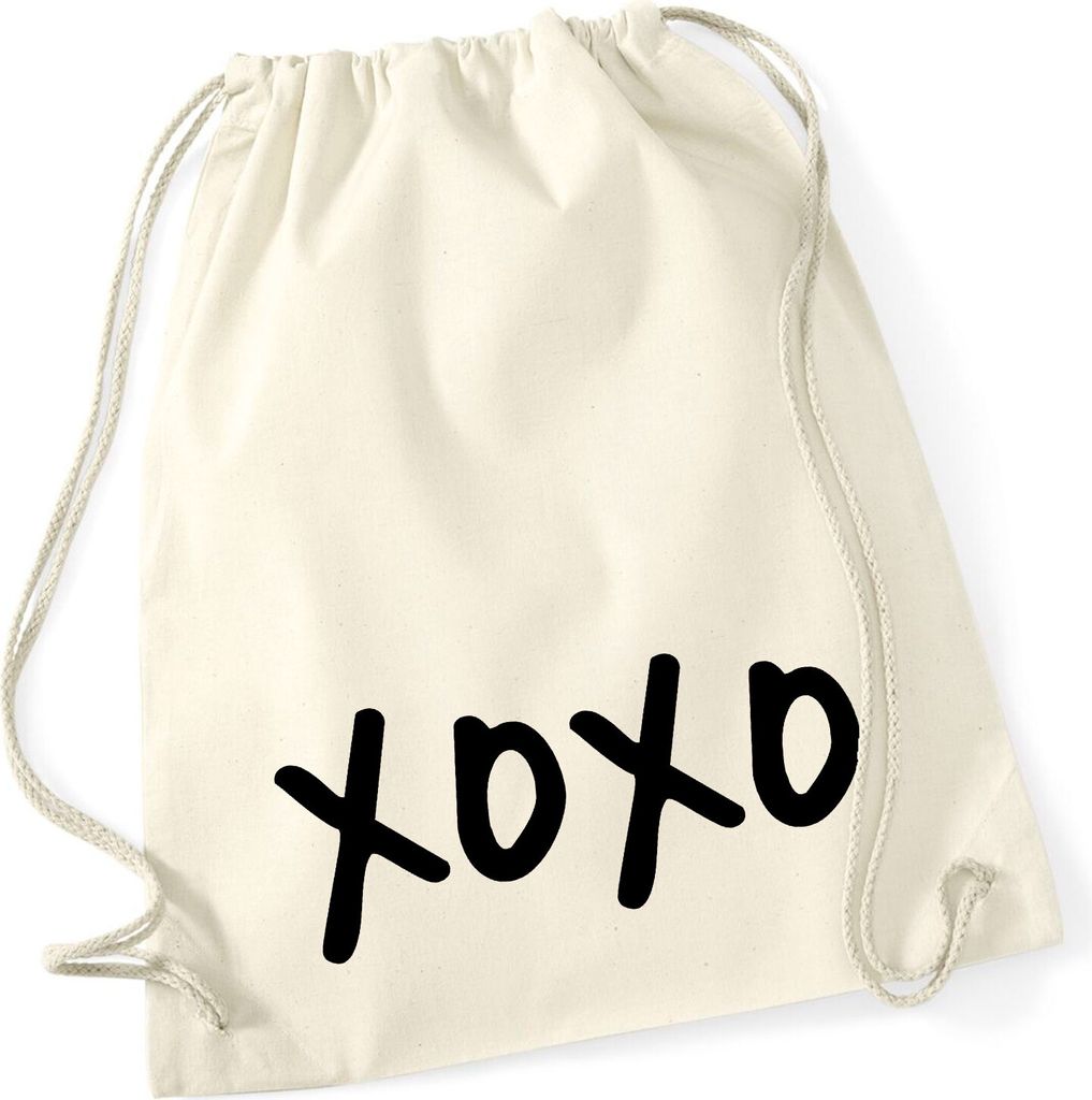 Huuraa Turnbeutel XOXO Kuss 12 Liter Natural Baumwolle Rucksack Geschenkidee