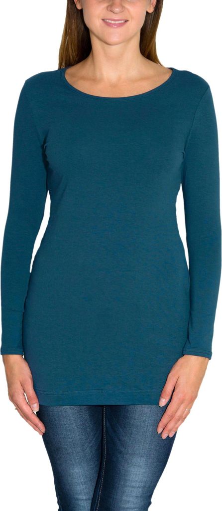 Alkato Damen Langarm Longshirt Langarmshirt Tunika Basic Shirt, Farbe: Petrolgrün, Größe: XL