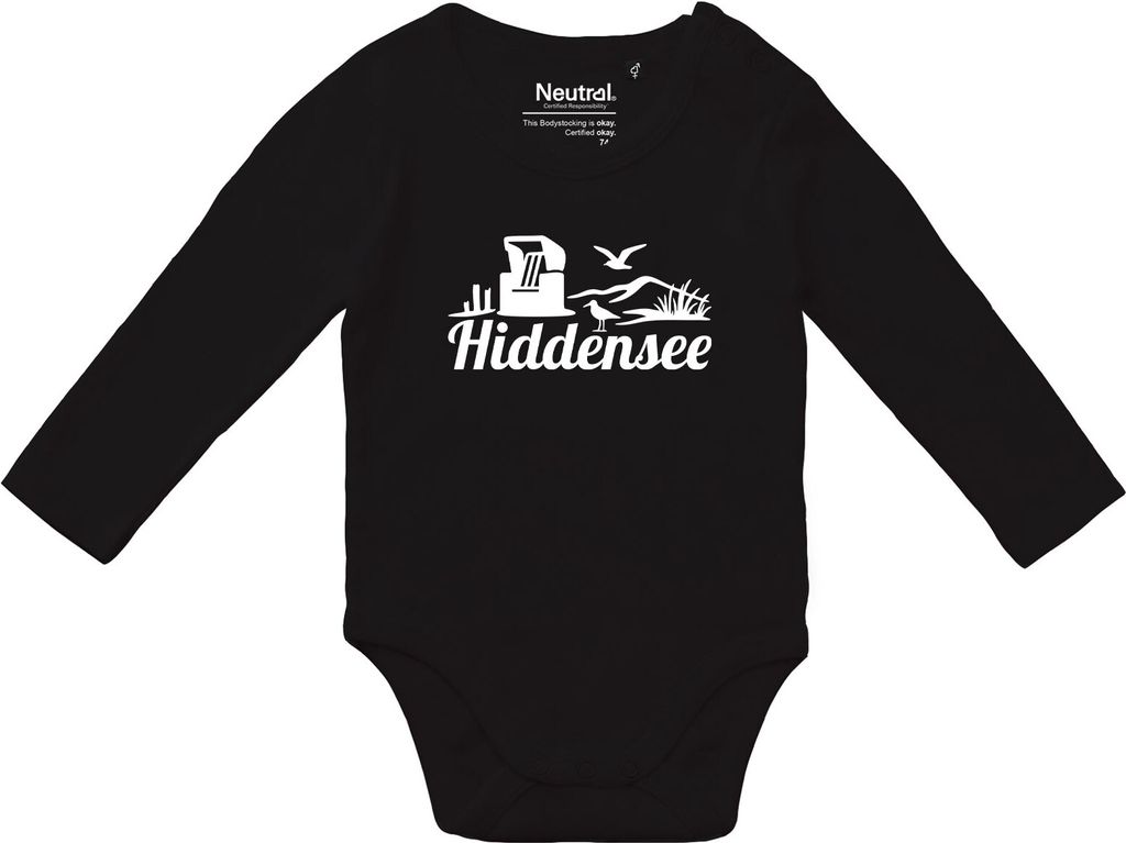 Huuraa Baby Body Hiddensee Strandmotiv 74 Black Baumwolle Fairtrade Langarmbody Geschenkidee