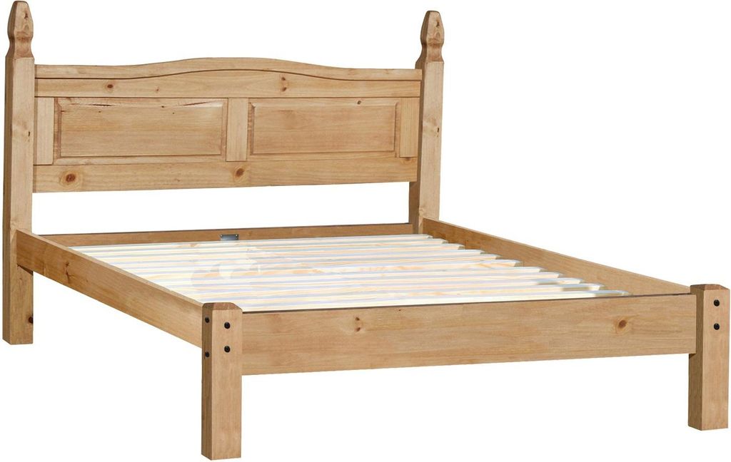 Möbilia Doppel-Bett | 180 x 200 cm | Kiefer-Holz honigfarbig | B 140 x T 48 x H 76 cm | 19020028 | Serie BETT