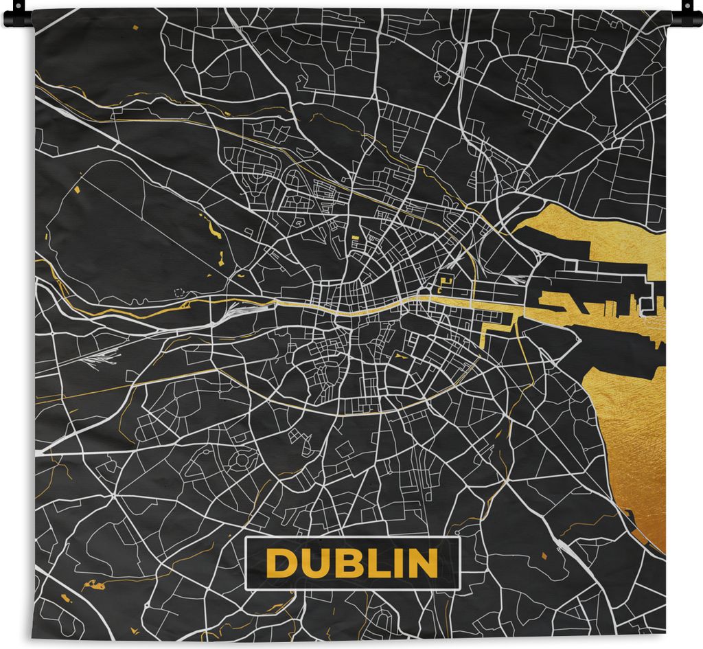 MuchoWow Wandteppich Wandbehang Gold - Karte - Dublin - Stadtplan 90x90 cm Tapisserie Dekoration Wandtuch - Wandaufhänger