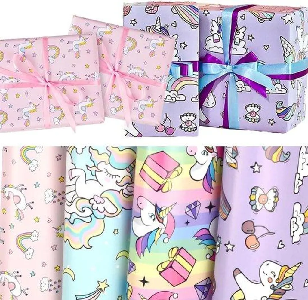 Papier cadeau anniversaire fille 4 feuilles pour emballages variés