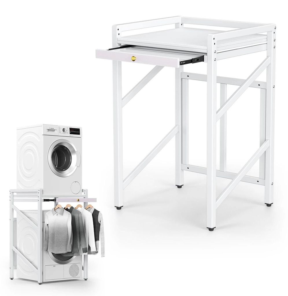 Waschmaschinen Untergestell - Verbindungsrahmen für Waschmaschine und Trockner - Metall - Tragkraft 350 kg - 74 x 64 x 113,5 cm