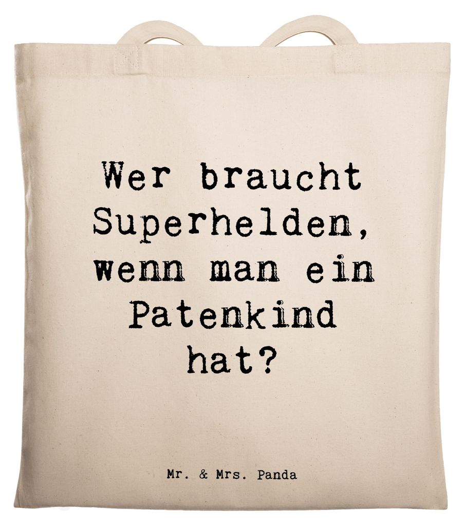 Mr. & Mrs. Panda Tote Bag Spruch Patenkind Wunder - Transparent - Geschenk, Geschenke, stoff shopper, Jutebeutel, Tasche, Patenschaft, Kunstwerke, ...