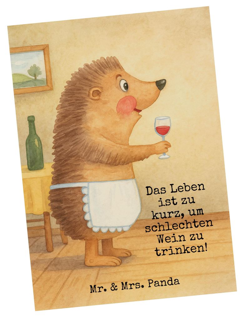 Mr. & Mrs. Panda Postkarte Igel Wein Design - Weiß - Geschenk, Rotwein, Fotokarte, Weinglas, Postkarten, Lustige Sprüche, Ansichtskarte, Weißwei...