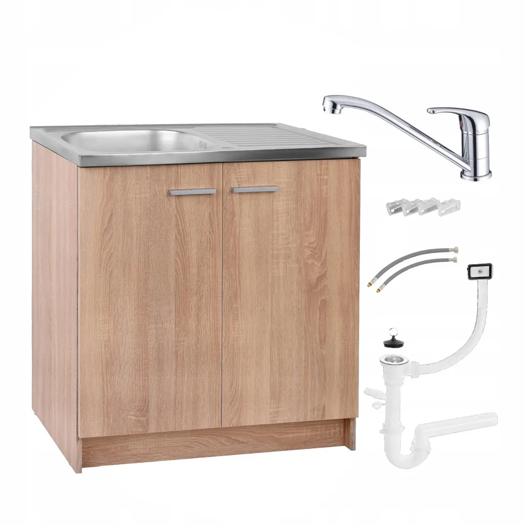 Armoire Basse de Cuisine avec Évier Inox 80 cm Sonoma Stamar et Plomberie