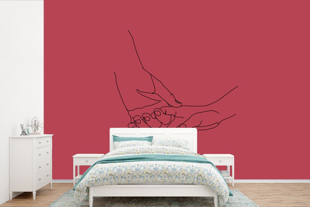 MuchoWow Fototapete für Wohnzimmer oder Schlafzimmer Wandtapete Vinyl Motivtapete Minimalismus - Hand - Linienkunst - 330x220 cm - Fototapeten