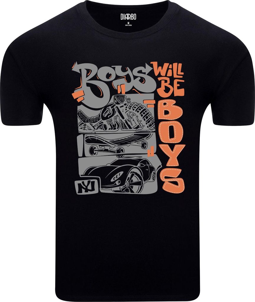 Diarbo Herren T-Shirt mit Sport Druck Jungenspielzeug Schwarz Gr.XL