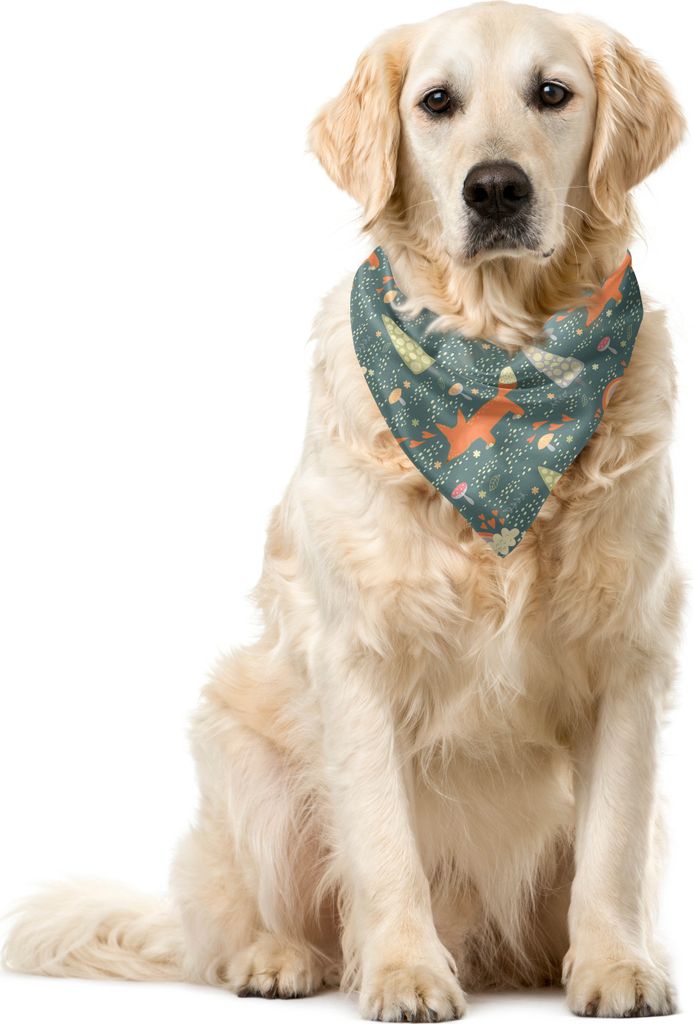 ABAKUHAUS holzig Haustier Bandana, Lustige Fox Bäume Pilze, 40x40 cm, Grau Teal Dunkler Pfirsich