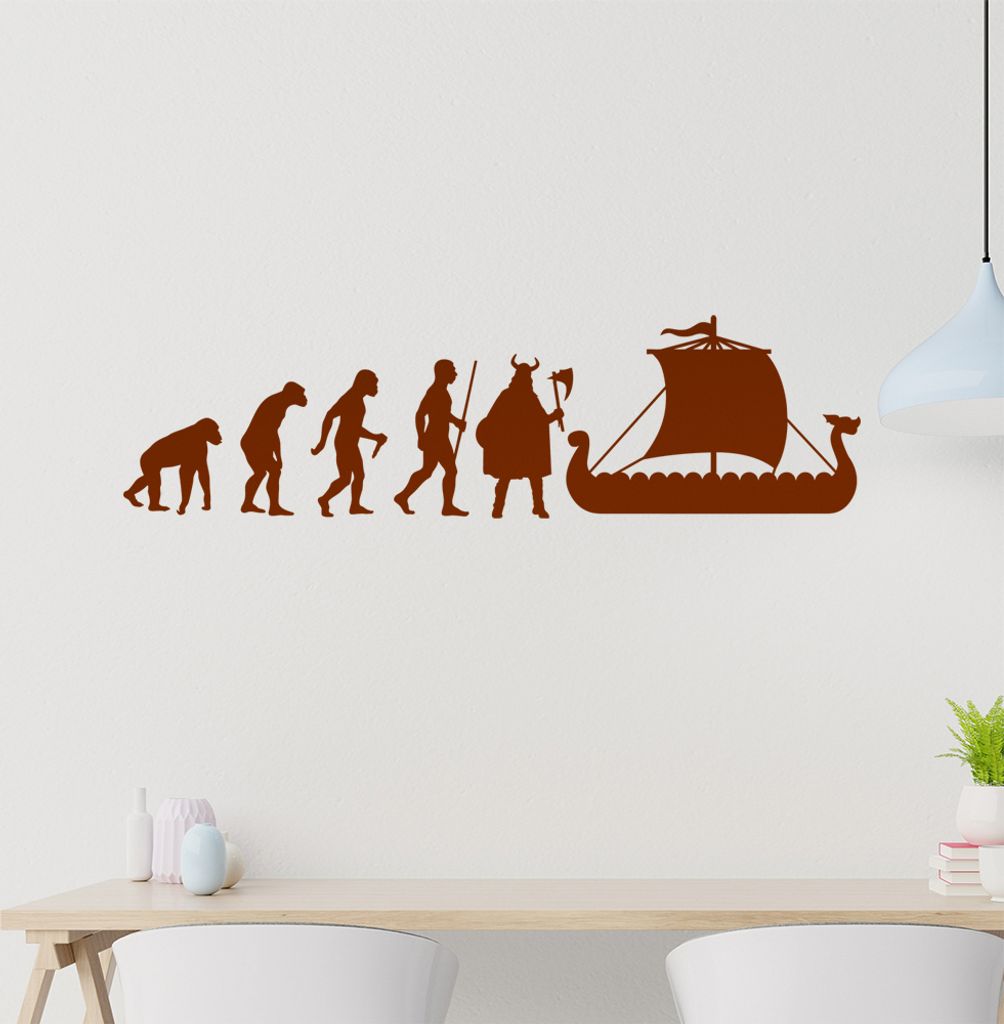 Wikinger Schiff Evolution Wandtattoo Wandaufkleber Wall Sticker - Dekoration, Küche, Wohnzimmer, Schlafzimmer, Badezimmer