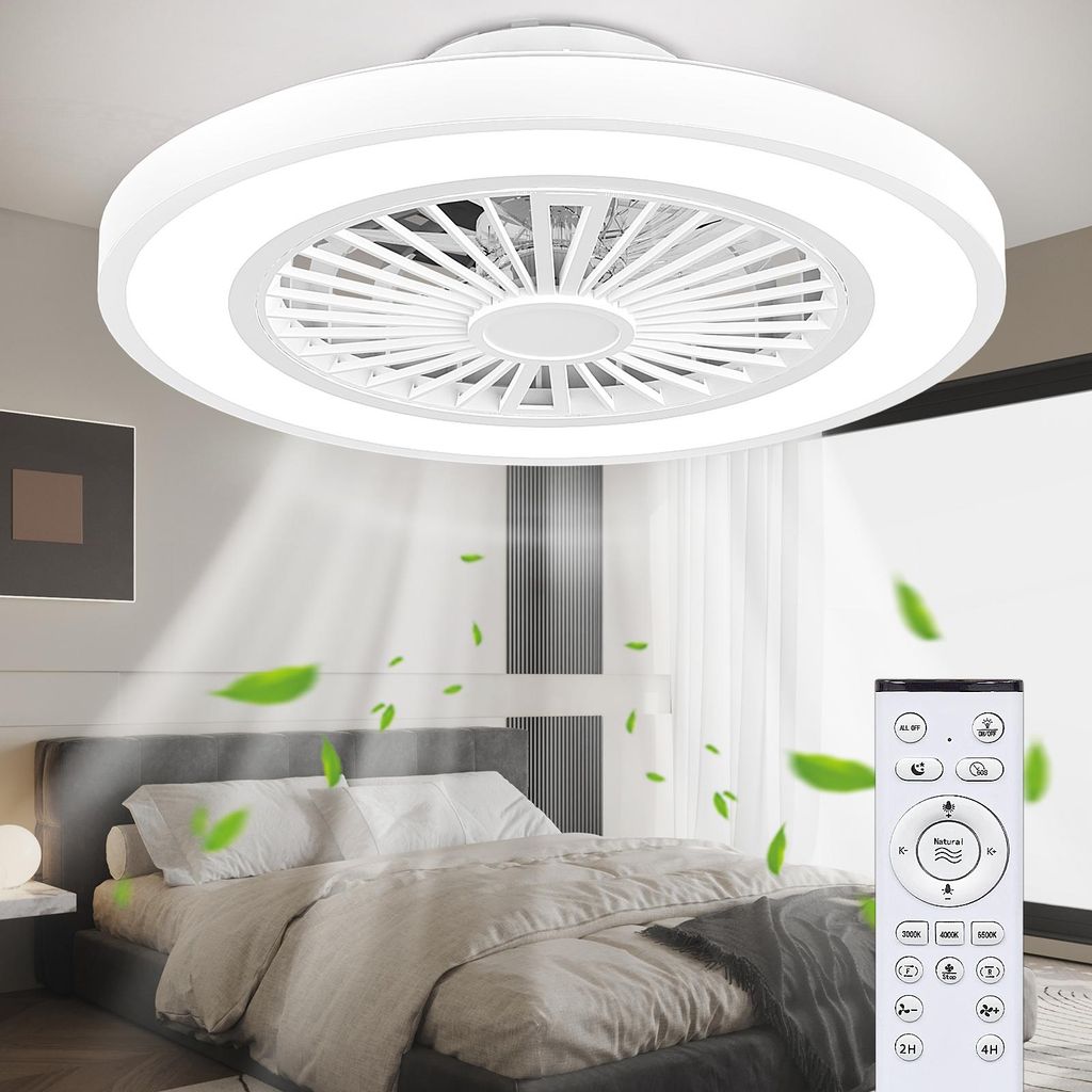Deckenventilator mit LED Beleuchtung Ø54CM–Fernbedienung, 3CCT 3000K-6500K Dimmbar,Timer, Speicherfunktion,Lampe Ventilator Für Wohnzimmer Schl...