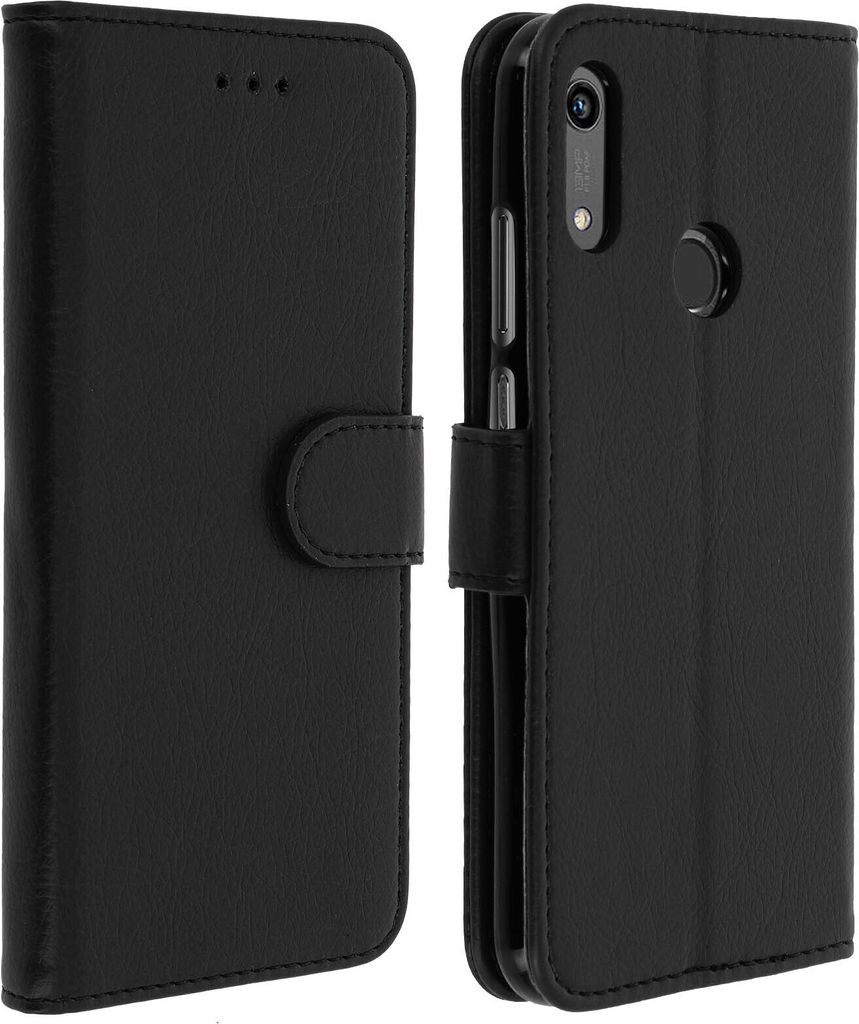 Flip Cover Geldbörse, Klappetui Kunstleder für Honor 8A/Huawei Y6 2019 – Schwarz