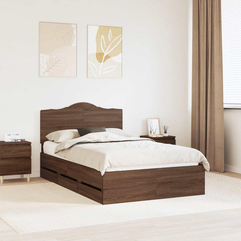 "Schlussverkauf" Einzelbett 1 PLACE - bettrahmen moderne - Braun Eichen-Optik 120x200 cm Ingenieurs Holz C2616