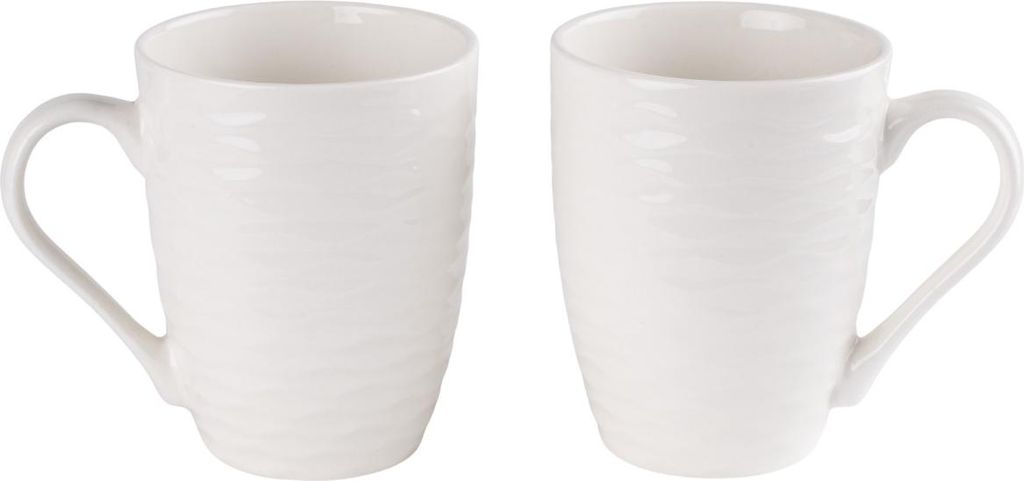 PRIMA DECO 2er Set 330 ml Porzellanbecher für Kaffee Tee Geschenk ecru Prägung