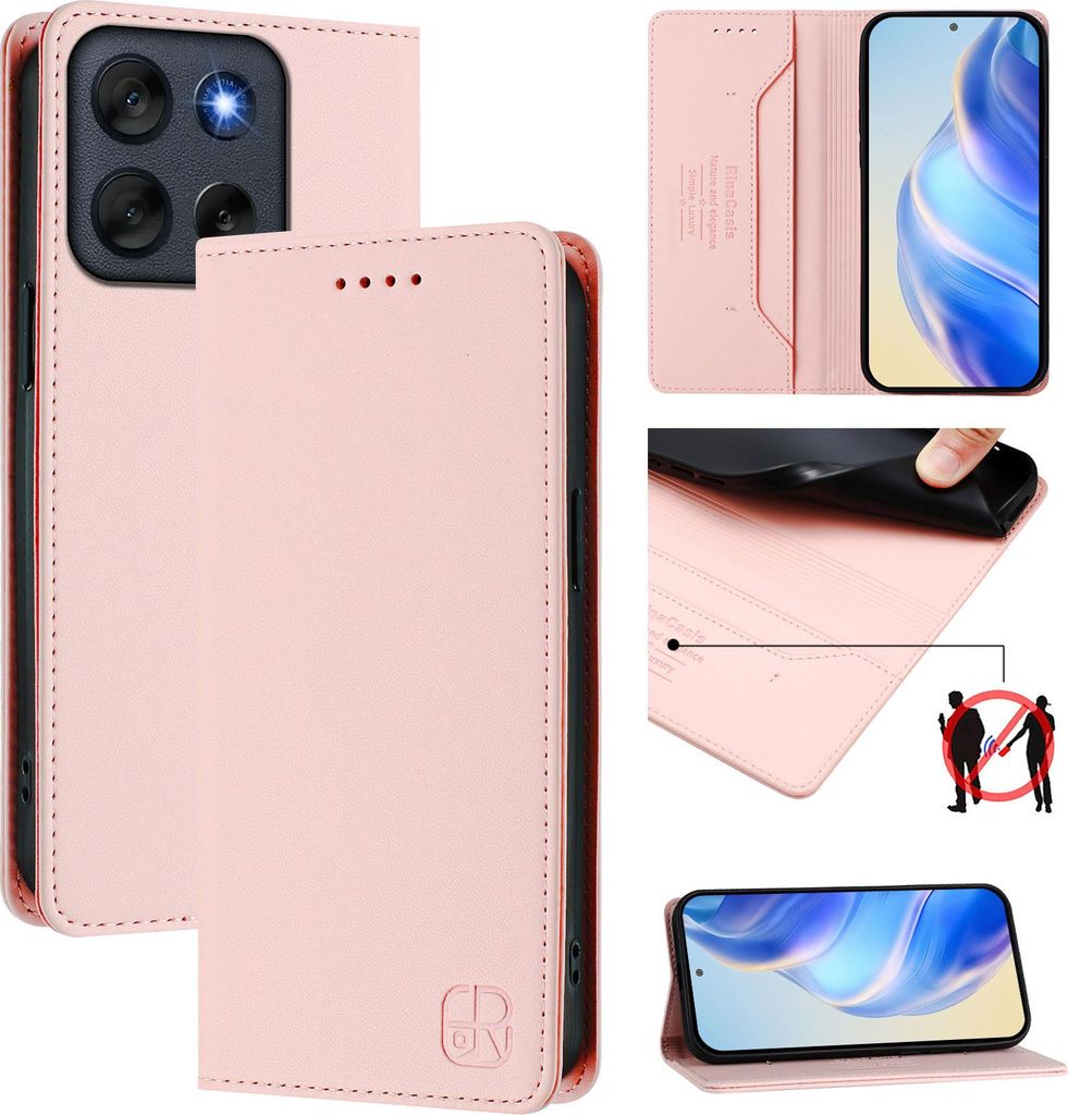 Lederhülle für Motorola Moto G56 5G Hülle Flip Brieftasche Kartenfächern Ständer Schutzhülle Pink