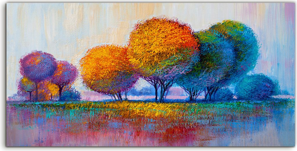 Coloray Spritzschutz aus Glas 140x70 Wandkunst Küchenrückwand Deko Wohnkultur abstrakte Bäume bunte