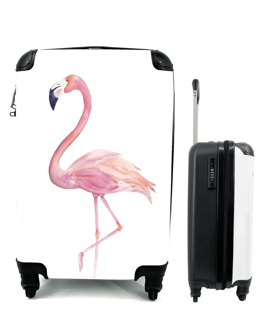 Koffer Trolley Handgepäck Reisekoffer Extra Leicht Flamingo Tiermotiv Rosa 35x55x20 cm