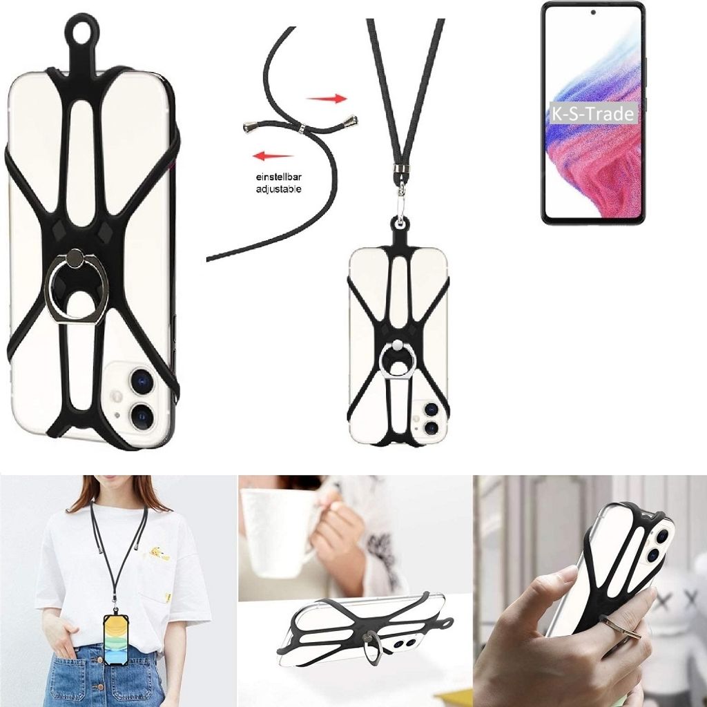 K-S-Trade 3in1 Handykette Handyband Handykordel Halsband Smartphone-Ring Handy-Ring kompatibel mit Samsung Galaxy A53 5G Fingerhalterung Handyring