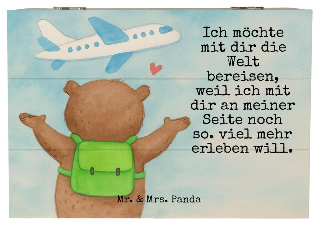 Mr. & Mrs. Panda Erinnerungsbox Bär Flugzeug Design 22 x 15 cm - Weiß - Geschenk, Box, fotobox, Mitbringsel, Truhe, Hochzeitstag, Geschenkbox, f...